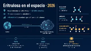 Ilustración de moléculas de azúcar (eritrulosa) en una nube de gas interestelar