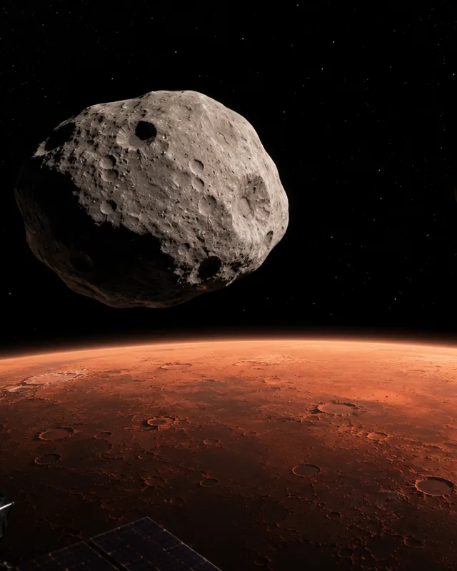 Phobos y Deimos, lunas de Marte, desde la perspectiva de la nave Psyche