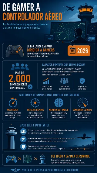 Infografia de la campana de la FAA dirigida a gamers para controladores aereos