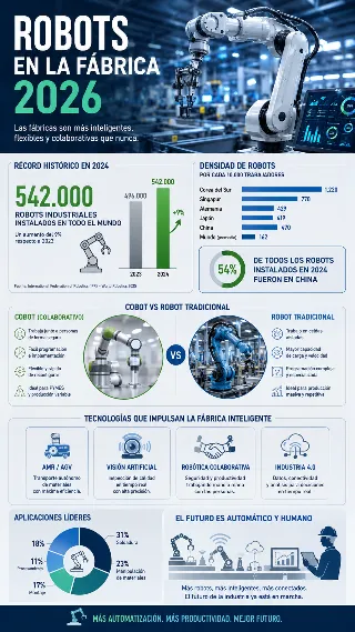 Infografia del auge de los cobots con datos de adopcion y tipos de robotica colaborativa