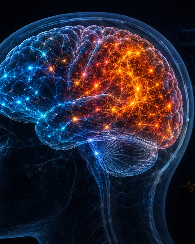 Redes neuronales iluminadas representando un estado de conciencia alterada sin farmacos