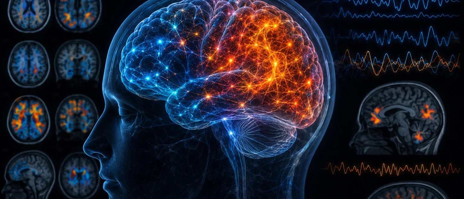 Redes neuronales iluminadas representando un estado de conciencia alterada sin farmacos