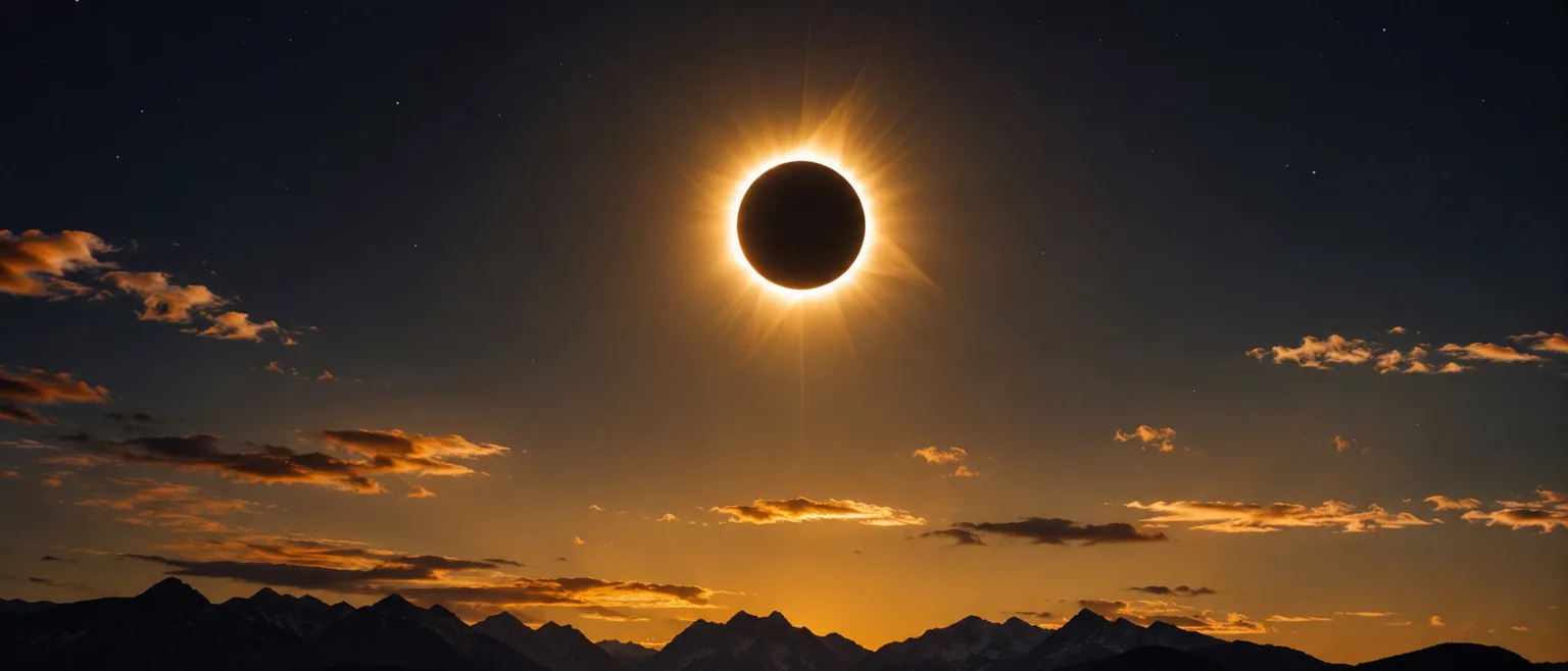Eclipse total de sol con la Luna cubriendo al Sol visto sobre el norte de Espana