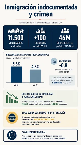 Infografia del estudio con datos de inmigracion indocumentada y tasas de crimen