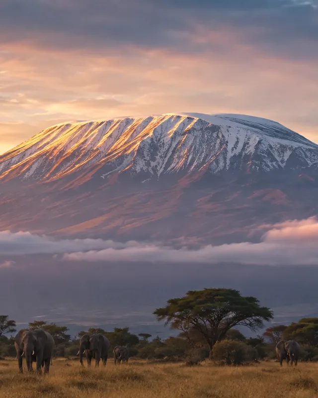 Glaciares tropicales del Kilimanjaro retrocediendo sobre la sabana africana