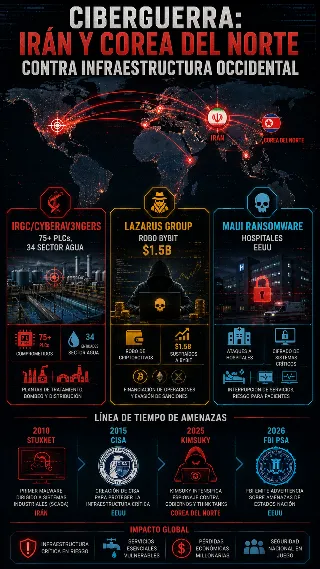 Infografia con tres grupos de amenaza y timeline 2010-2026