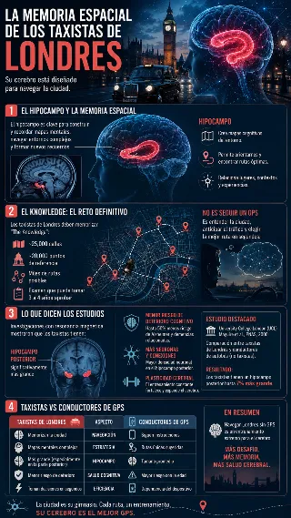 Infografia del hipocampo de los taxistas de Londres y la memoria espacial
