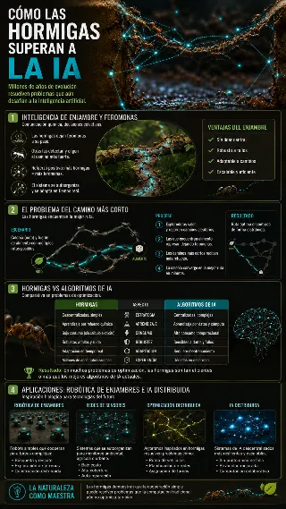 Infografia de como las hormigas resuelven problemas de optimizacion mejor que la IA