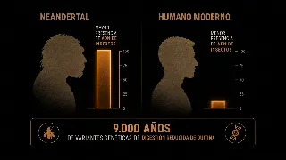 Infografía comparando la señal de ADN de insectos en neandertales frente a humanos modernos, con nota de 9.000 años de variantes genéticas
