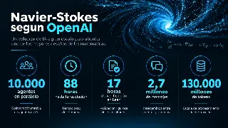 Infografía con cinco cifras del proceso: 10.000 agentes en paralelo, 88 horas hasta la resolución, 17 horas de verificación en Lean, 2,7 millones de mensajes y 130.000 millones de tokens